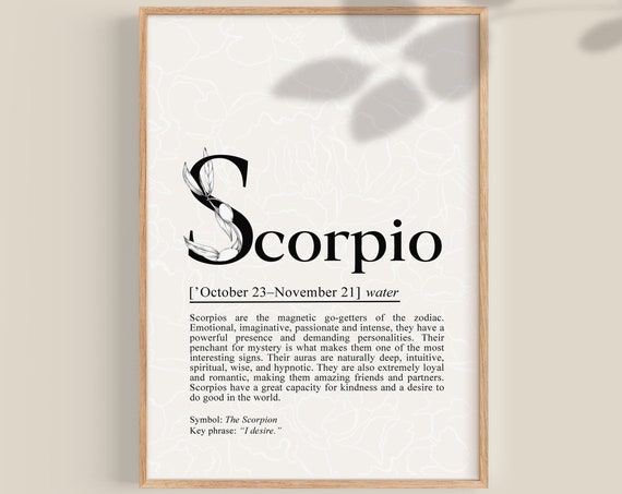 Scorpio Definition Print Scorpio Gifts Scorpio Print Scorpio Decor Zodiac Gifts Scorpio Birthday Gift