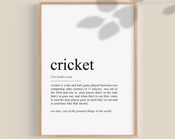 Cricket Definition Poster, Teen Room Sports Decor