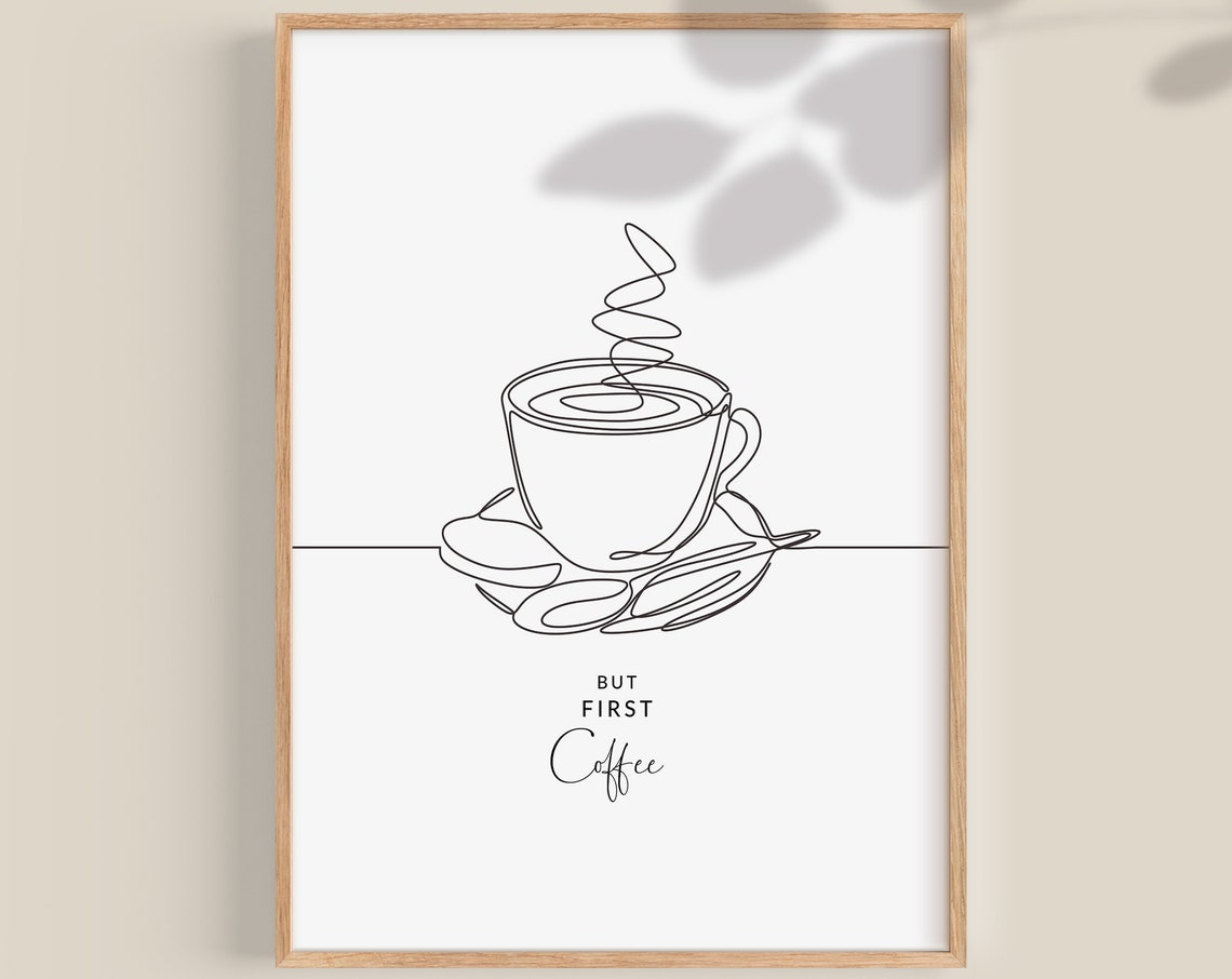 But First Coffee Line Art Minimalist Kitchen Wall Decor Poster