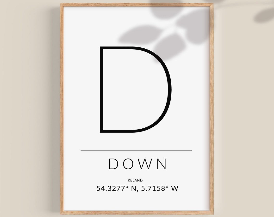 County Down Ireland Letter D GPS Coordinates Location Art Poster