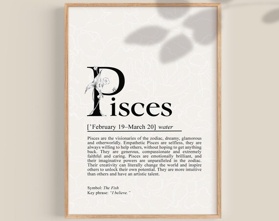 Pisces Definition Art Print, Zodiac Sign Astrology
