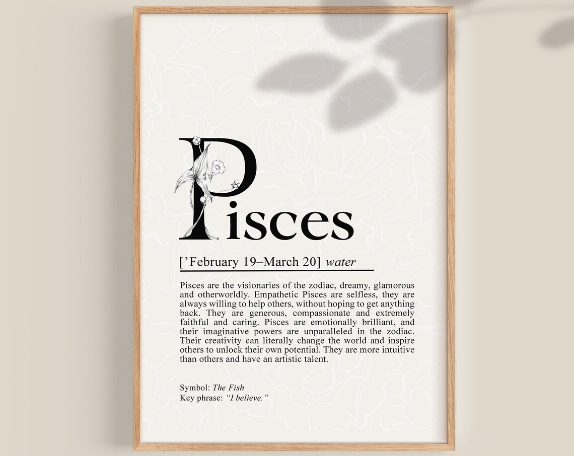 Pisces Definition Art Print, Zodiac Sign Astrology
