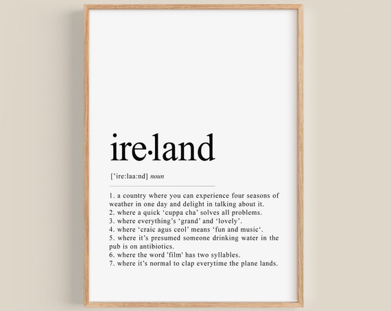 Irish Definition Wall Decor, Funny Ireland Art Print