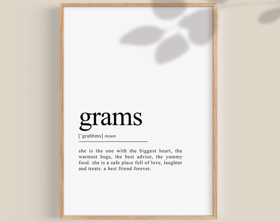 Grams Definition Typography Gift, Grandma Print