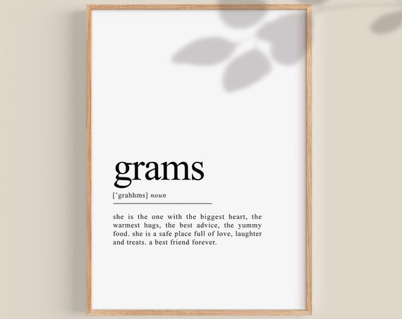 Grams Definition Typography Gift, Grandma Print