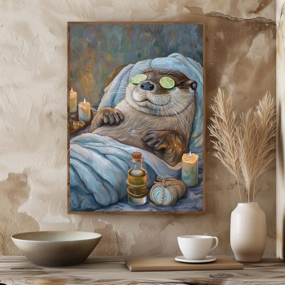 Chill Otter Home Decor Poster Funny Whimsical Animal Relaxation Wall Art Lover Gift Cute Room Quirky Bathroom