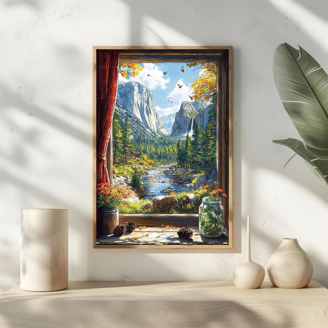 Yosemite Valley Open Window View Waterfall Mountain Scenic Poster