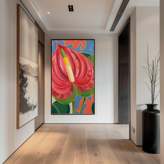 Anthurium Flower Matte Vertical Poster Red Floral Pop Art Print Clean Lines Bold Design Stylized Home Decor Botanical Wall Tropical