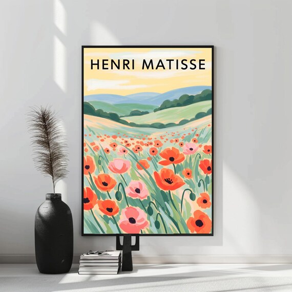 Henri Matisse Style Field Of Poppies Print Landscape Matte Wall Decor Vertical Artwork Bold Poppy Art Bright Floral