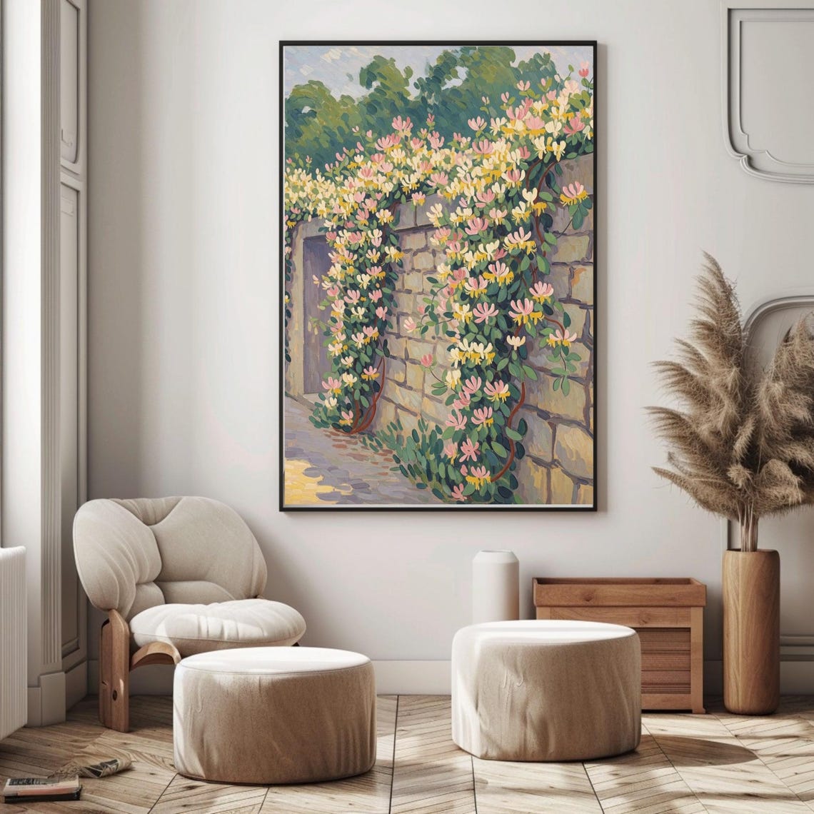 Matisse Style Honeysuckle Garden Stone Wall Sunlit Art Print