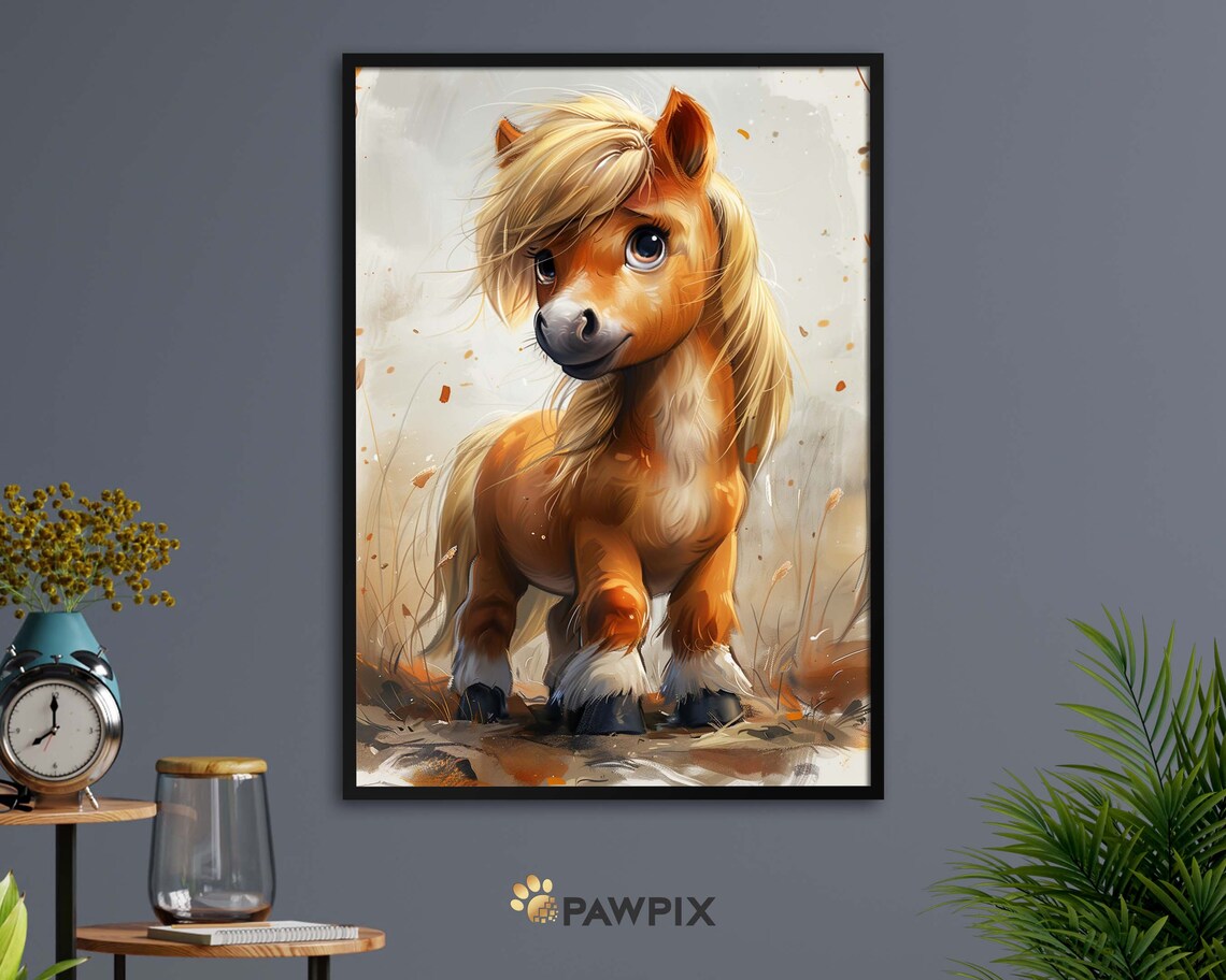 Cute Baby Pony Long Blonde Mane Sweet Foal Nursery Animal Poster