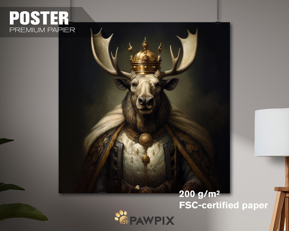 Regal Moose Poster King Of The Forest Wall Art Majestic Animal Portrait Wildlife Art Print Nature Lover Gift Fantasy Decor - Image 3