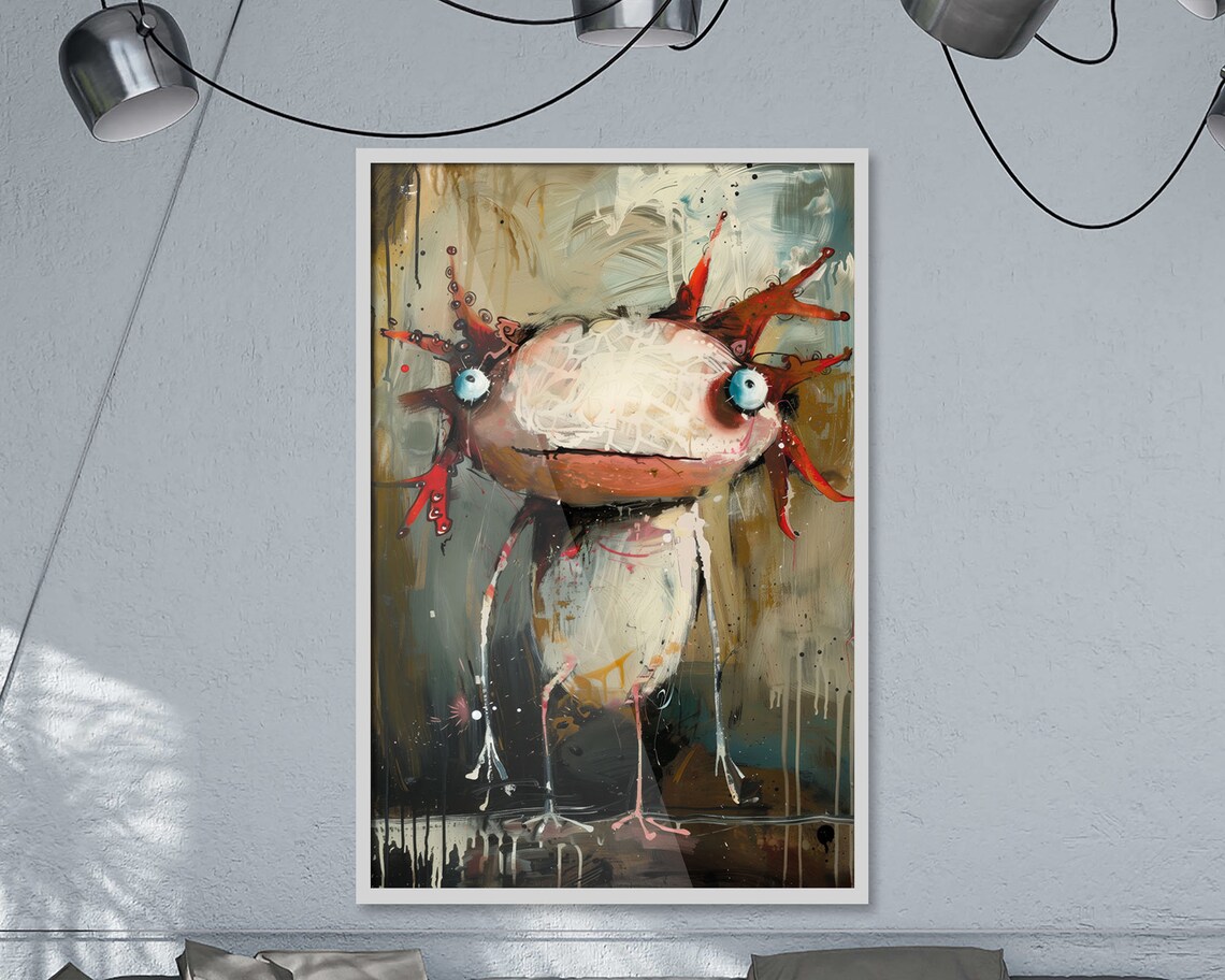 Crazy Creatures Axolotl Whimsical Funny Amphibian Abstract Art Poster