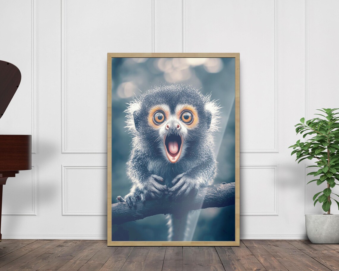 Surprised Baby Monkey Marmoset Open Mouth Cute Kids Room Art Poster - Image 4