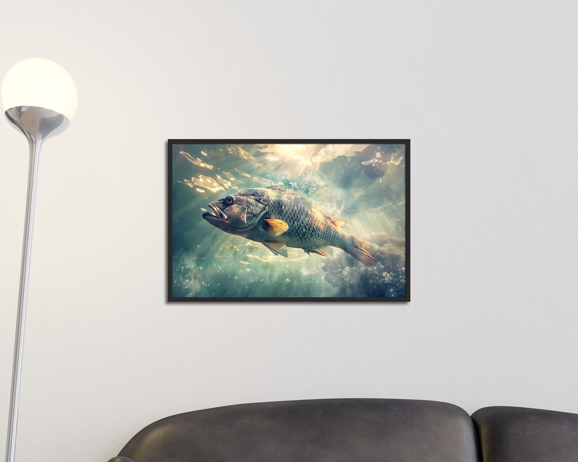 Giant Freshwater Fish Underwater in Sunlit Water Fishing Art Poster - Image 2
