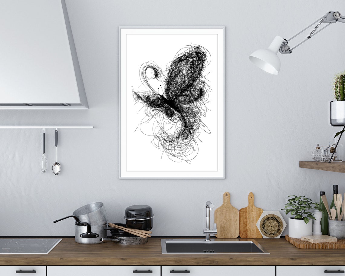 Butterfly Scribble Art Black And White Line Drawing Insect Print - Image 4