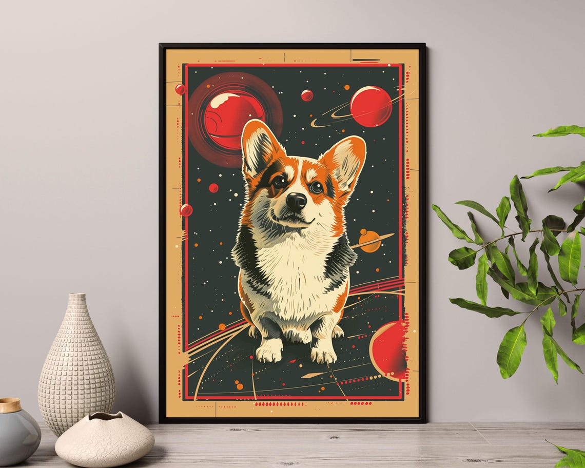 Corgi Dog In Retro Space Poster With Planets Cosmic Art Print - Image 3