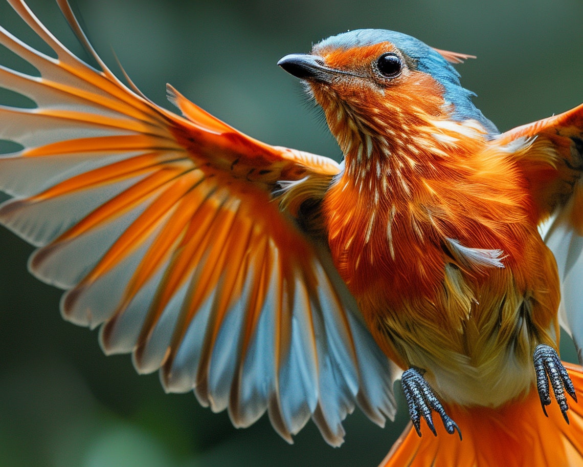 Paradise Flycatcher In Flight Orange Wings Exotic Bird Wall Art Print - Image 5