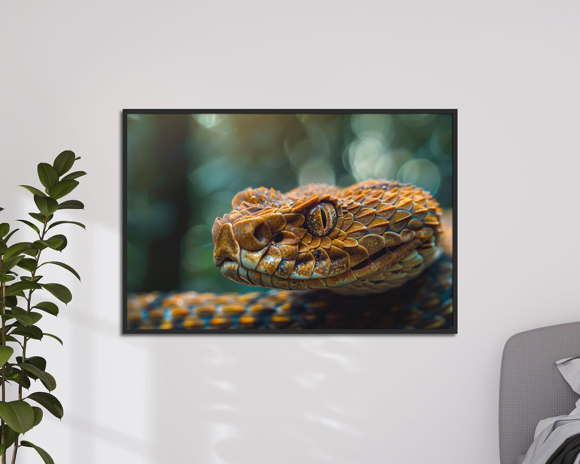 Golden Viper Head Close Up Macro Scale Detail Reptile Photo Poster