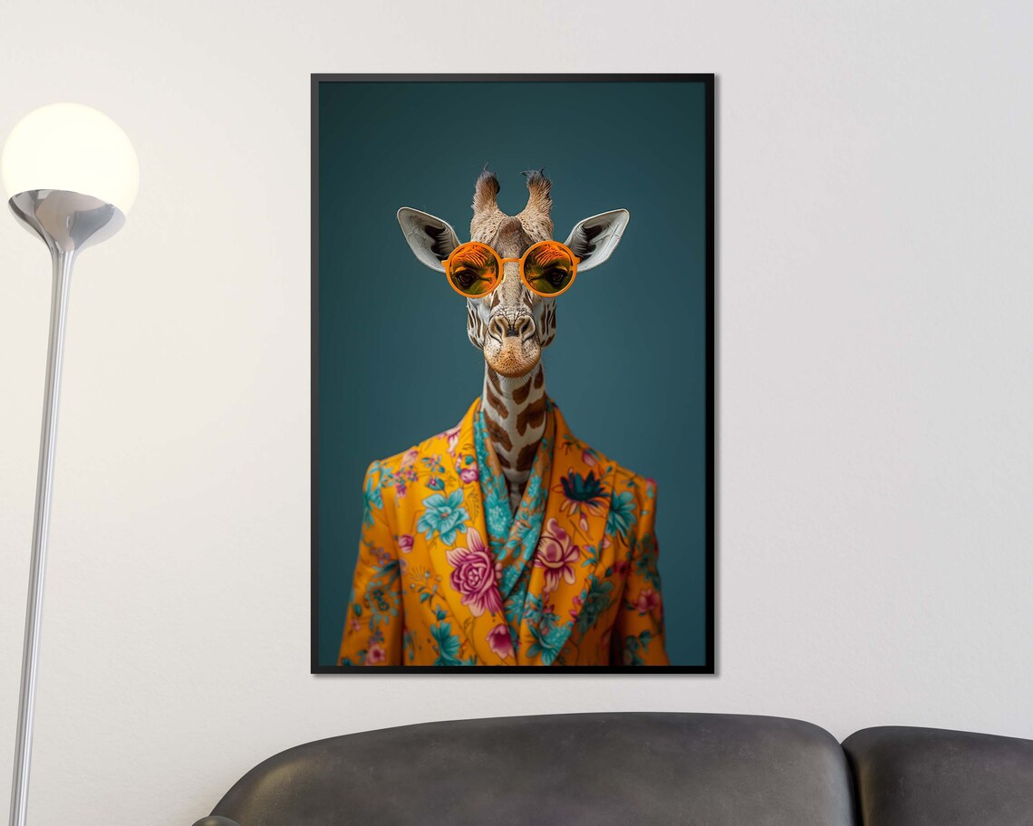 Cool Giraffe Wearing Sunglasses Floral Blazer Funny Portrait Wall Art - Image 3
