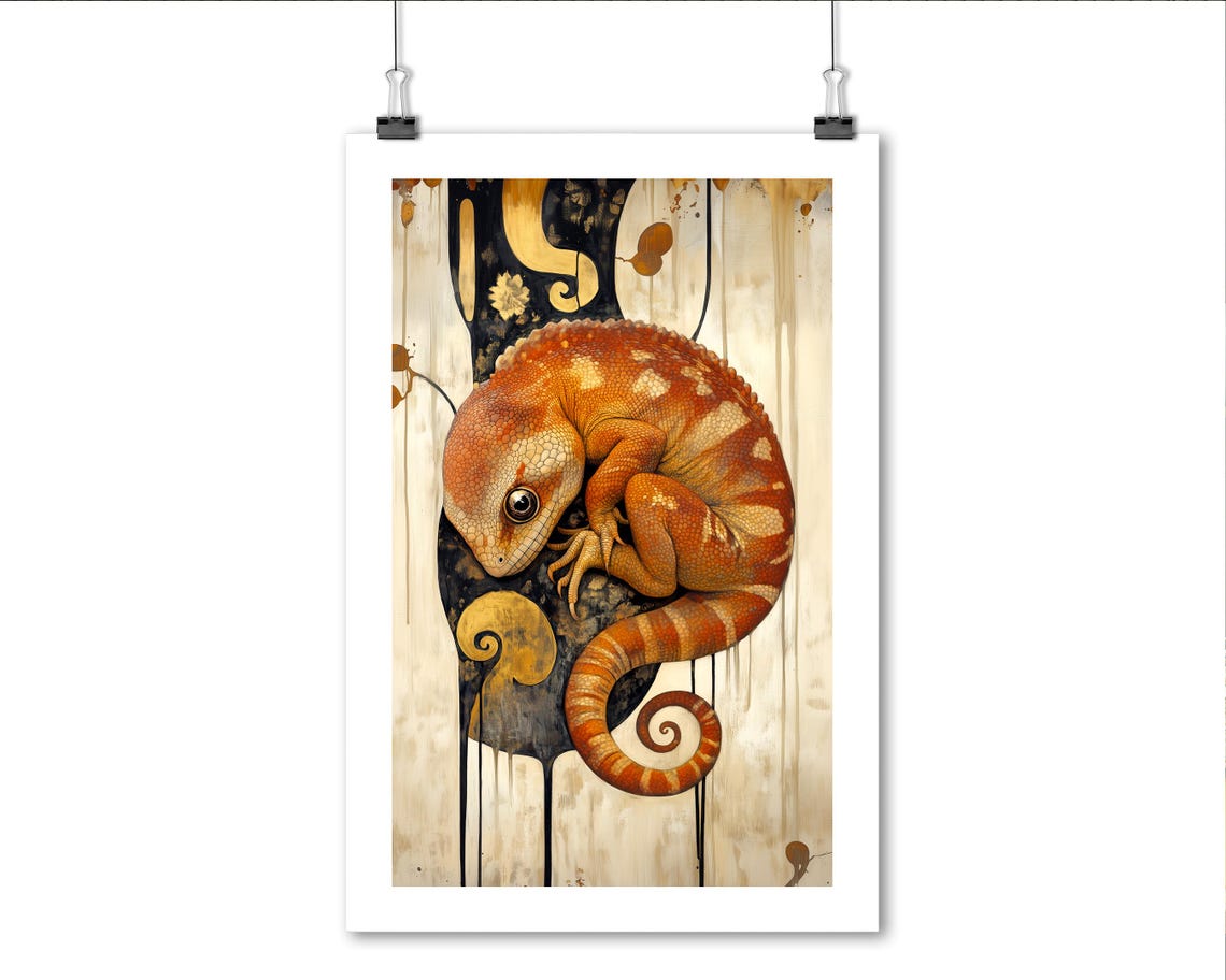 Orange Gecko Lizard Curled Abstract Boho Wildlife Art Poster Print - Image 4
