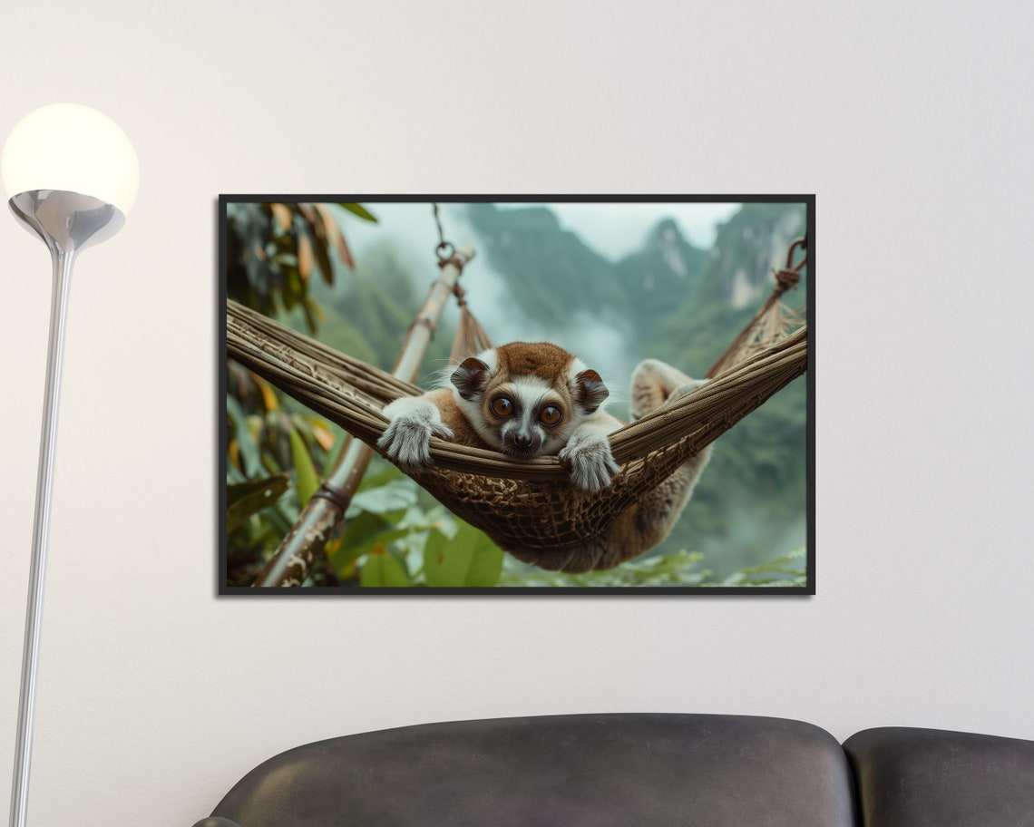 Relaxed Lemur Lounging In Hammock Jungle Nature Scene Poster - Image 3