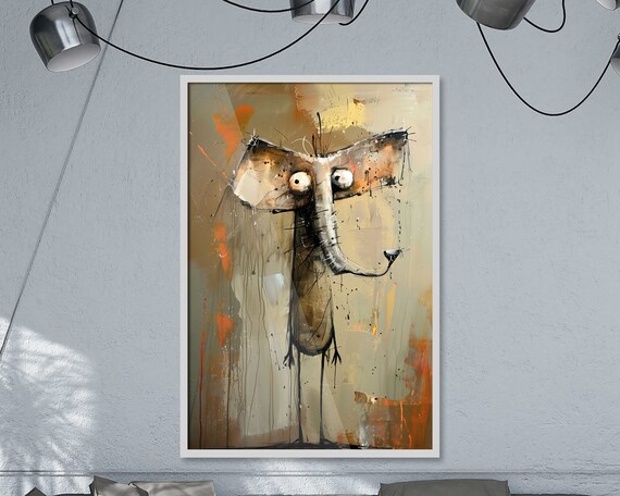 Crazy Creatures Elephant Whimsical Funny Animal Abstract Art Poster