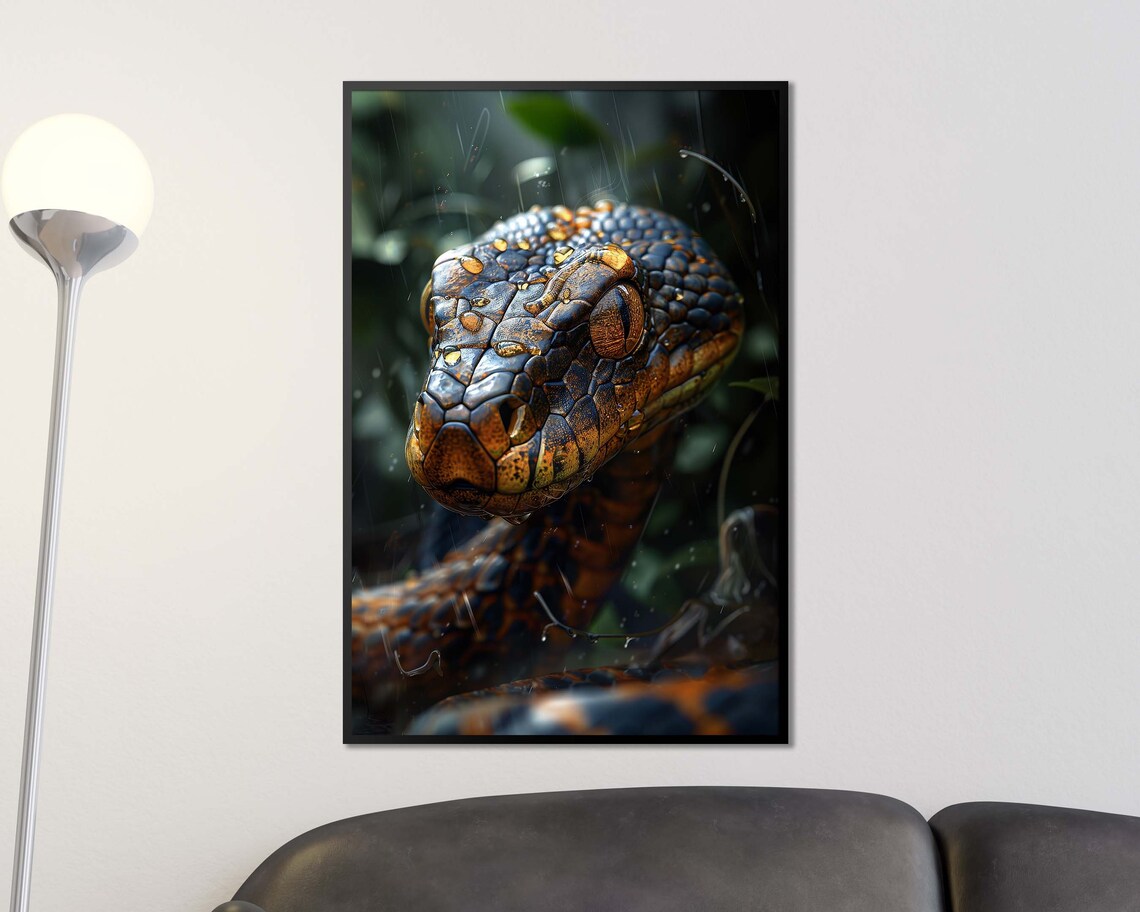 Rainy Snake Head Close Up Dramatic Wild Reptile Jungle Photography Poster - Image 3