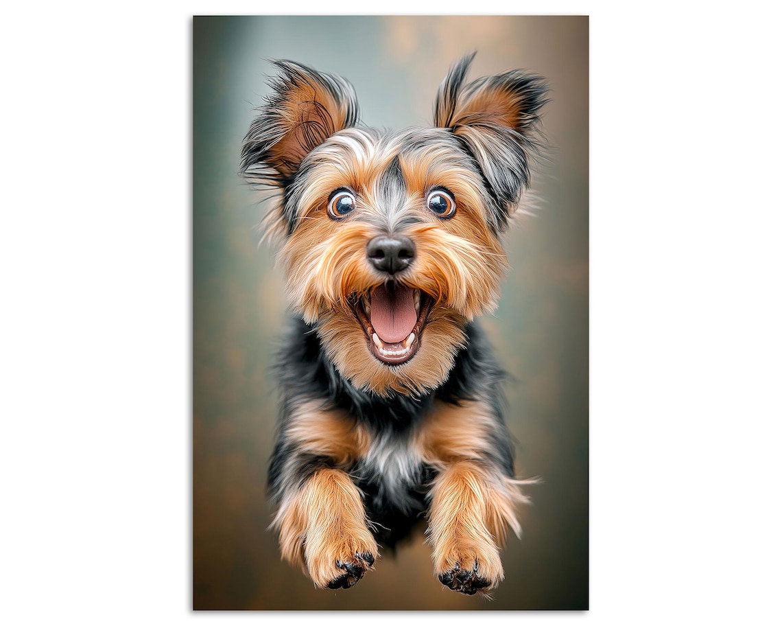 Happy Yorkshire Terrier Puppy Jumping Joyful Dog Portrait Photo Poster - Image 5