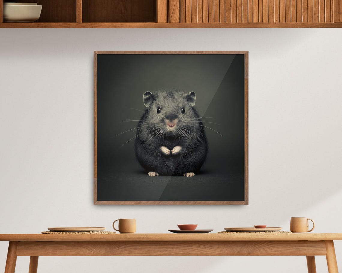 Fluffy Dark Hamster Portrait Moody Cute Pet Photography Poster