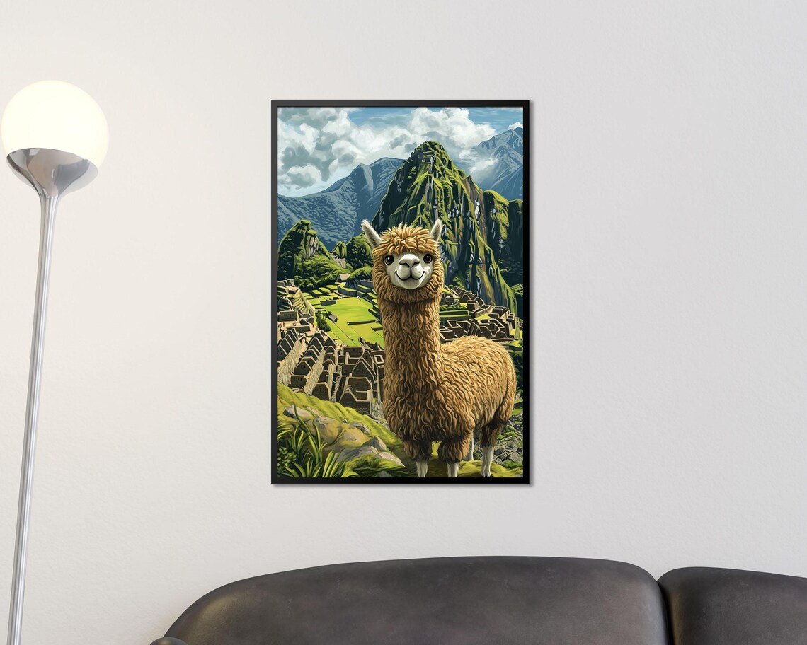 Smiling Alpaca at Machu Picchu Ruins Peru Andes Travel Poster - Image 3