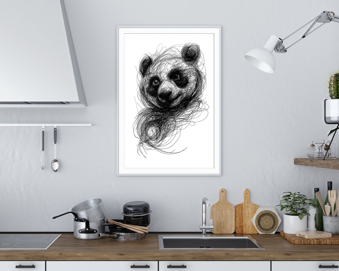 Giant Panda Head Scribble Art Black And White Line Drawing Print - Image 4