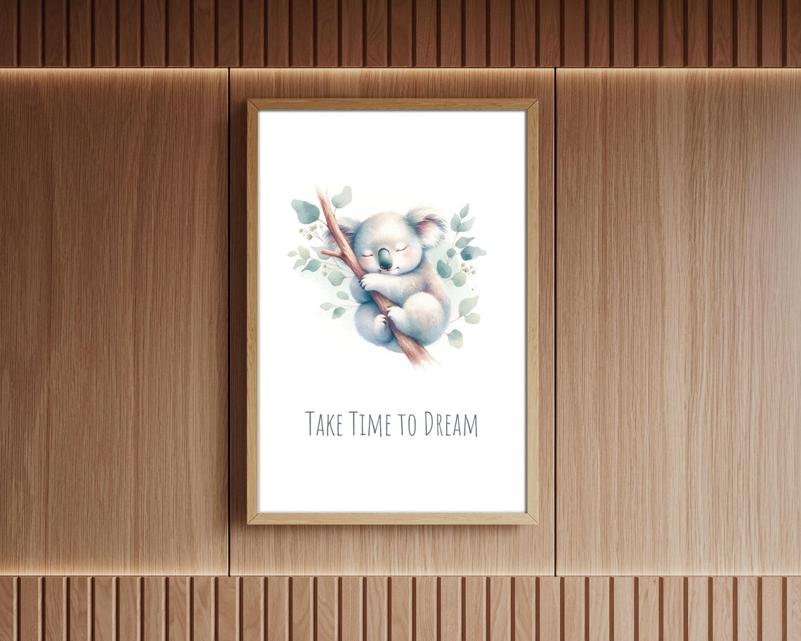 Take Time To Dream Sleeping Koala Pastel Watercolor Nursery Room Poster - Image 2