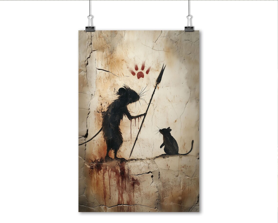 Funny Mouse Cave Painting No 1 Primitive Mouse Wall Art Whimsical Rat Illustration Rustic Animal Poster Ancient Art Inspired Decor - Image 5