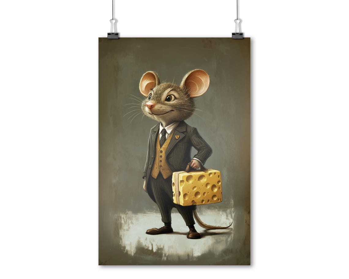 Businessman Mouse In Suit With Cheese Briefcase Funny Office Poster - Image 3