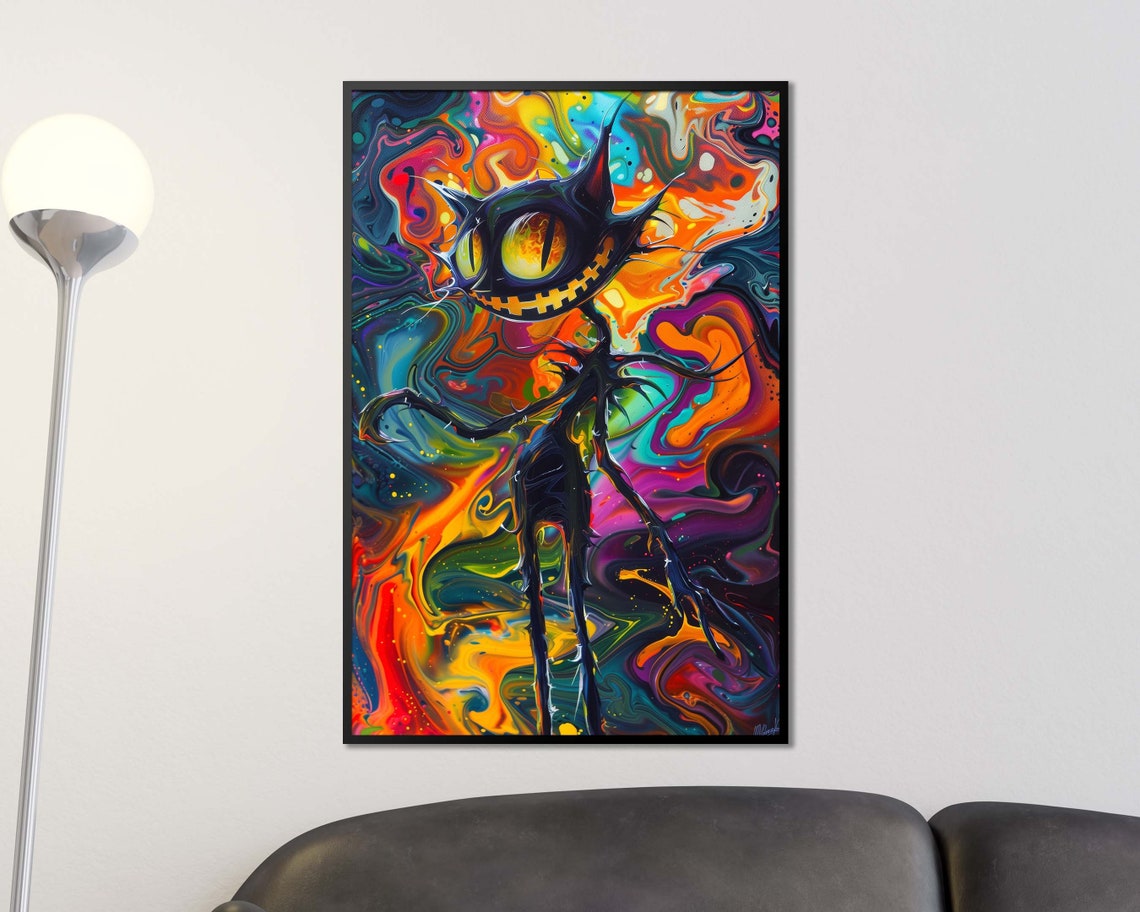 Crazy Cat Psychedelic Grin Colorful Swirl Trippy Feline Art Poster - Image 3