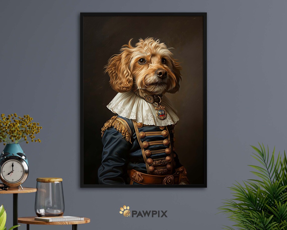 Regal Curly Dog Royal Renaissance Portrait Aristocratic Pet Print