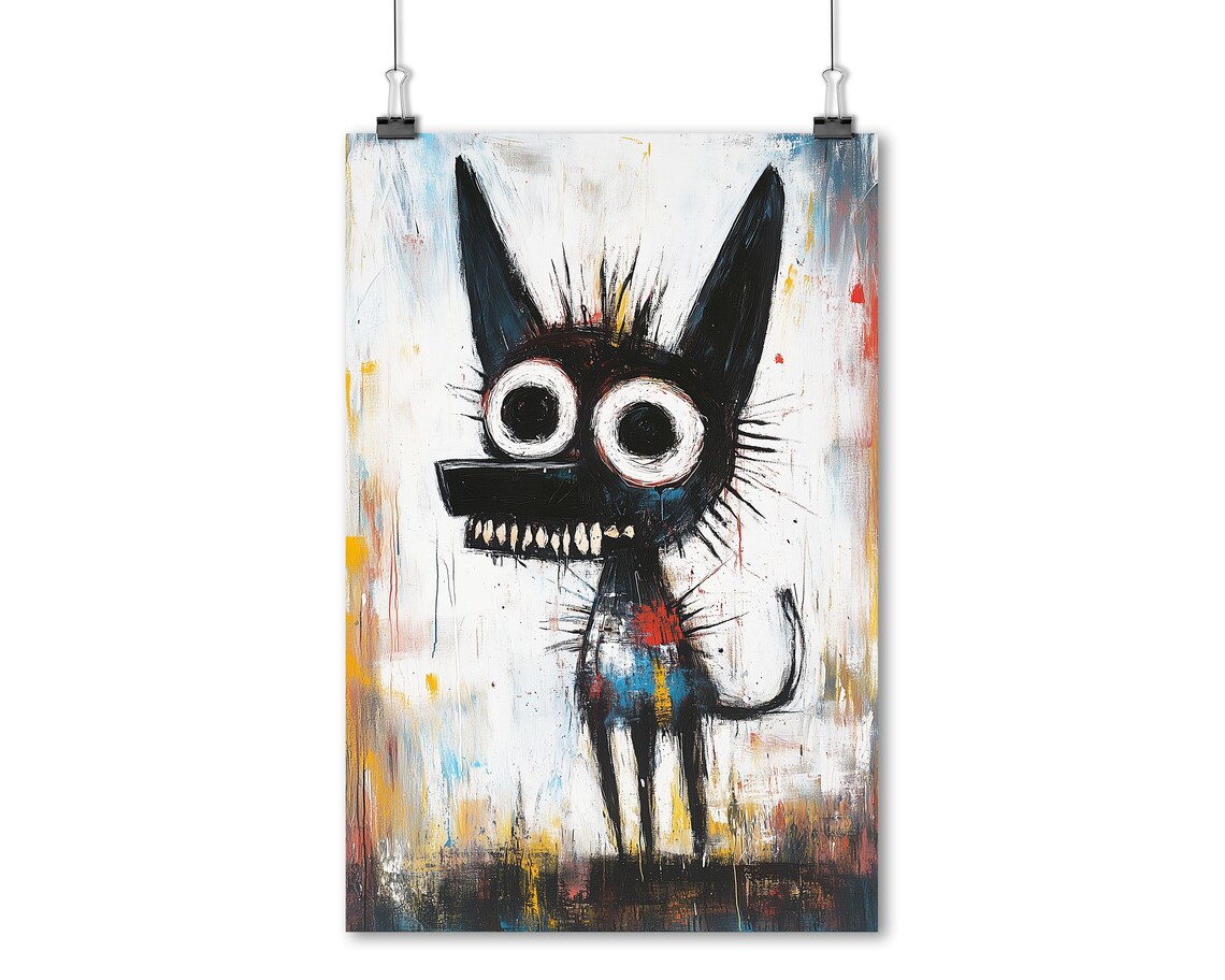 Abstract Expressionist Black Dog Big Eyes Colorful Pop Art Poster - Image 5