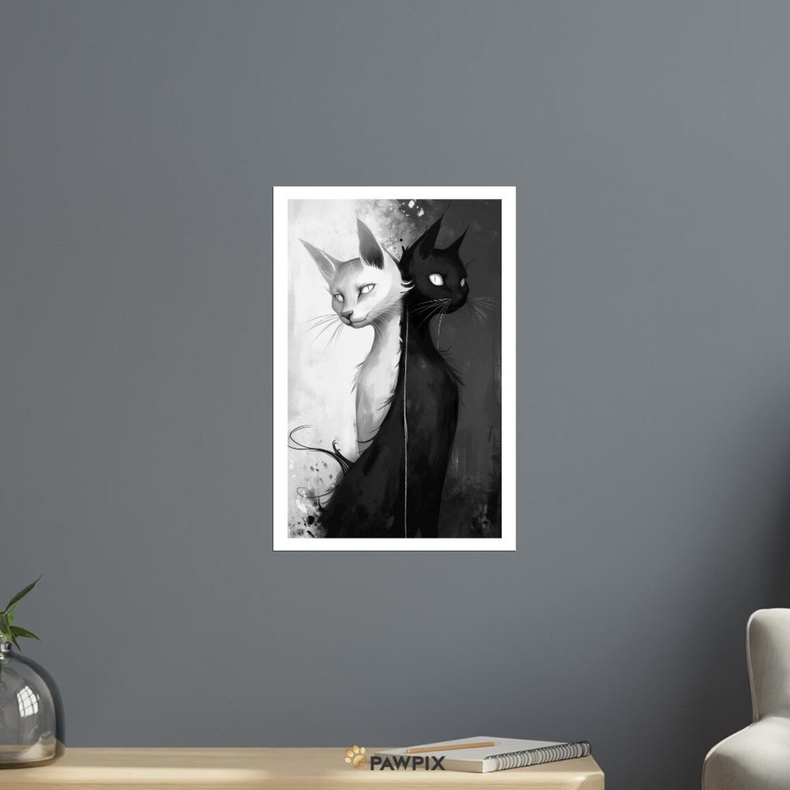 Chat Noir 1 Yin Yang Black White Cats Abstract Minimalist Feline Poster - Image 3