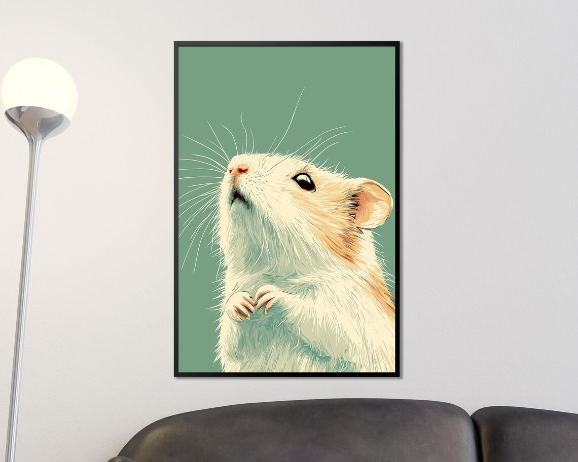 Cream Hamster Looking Up Minimalist Sage Green Background Wall Art - Image 4