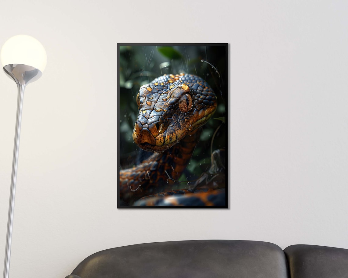 Rainy Snake Head Close Up Dramatic Wild Reptile Jungle Photography Poster