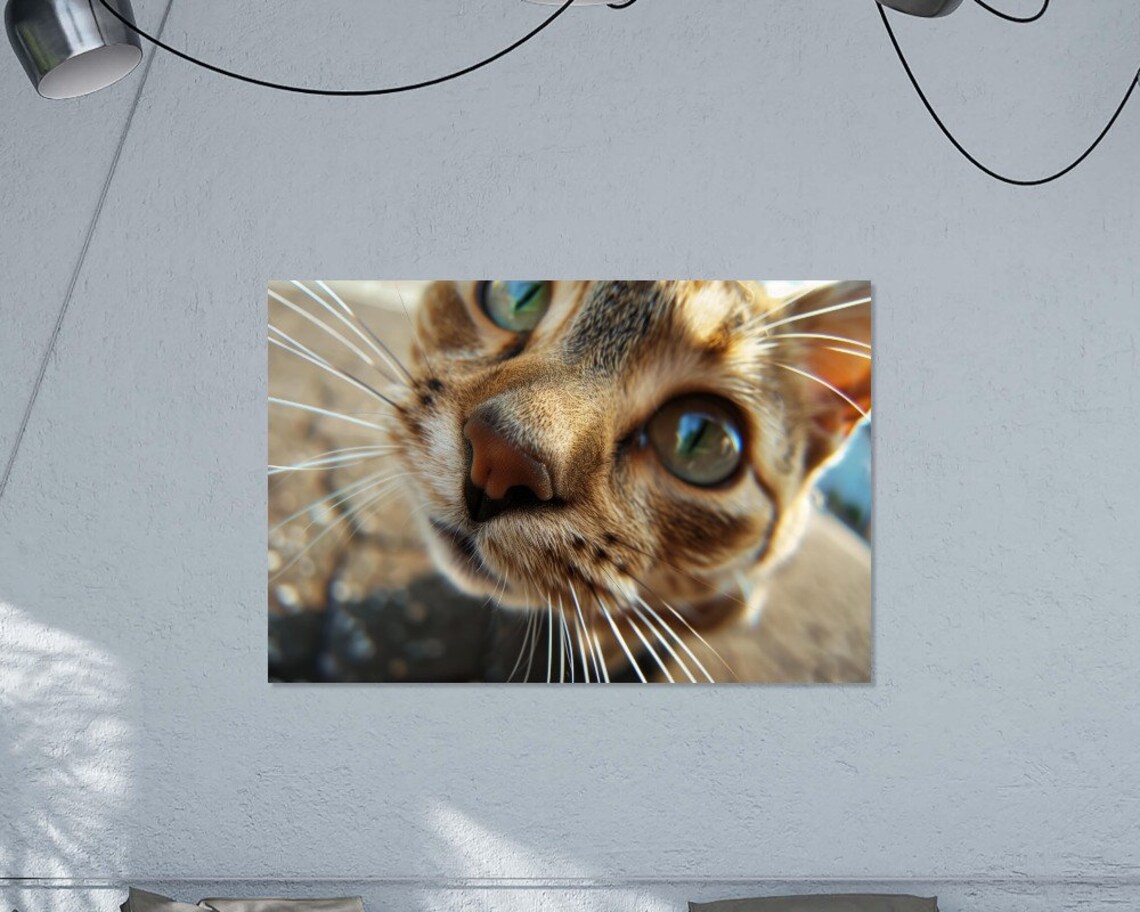 Cat Extreme Close Up Green Eyes Tabby Whiskers Funny Photo Wall Art Poster - Image 3