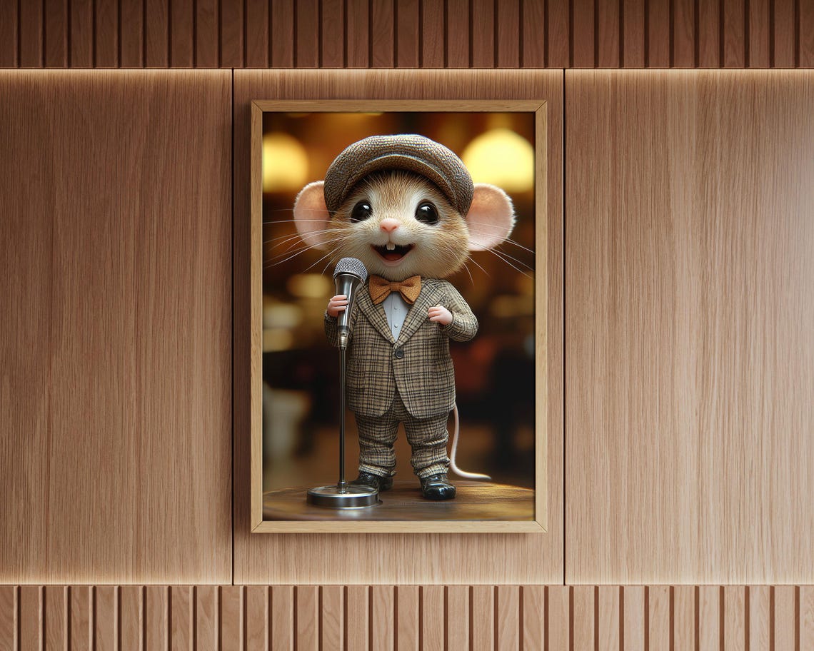 Singing Mouse In Suit With Microphone Whimsical Music Art Poster - Image 3