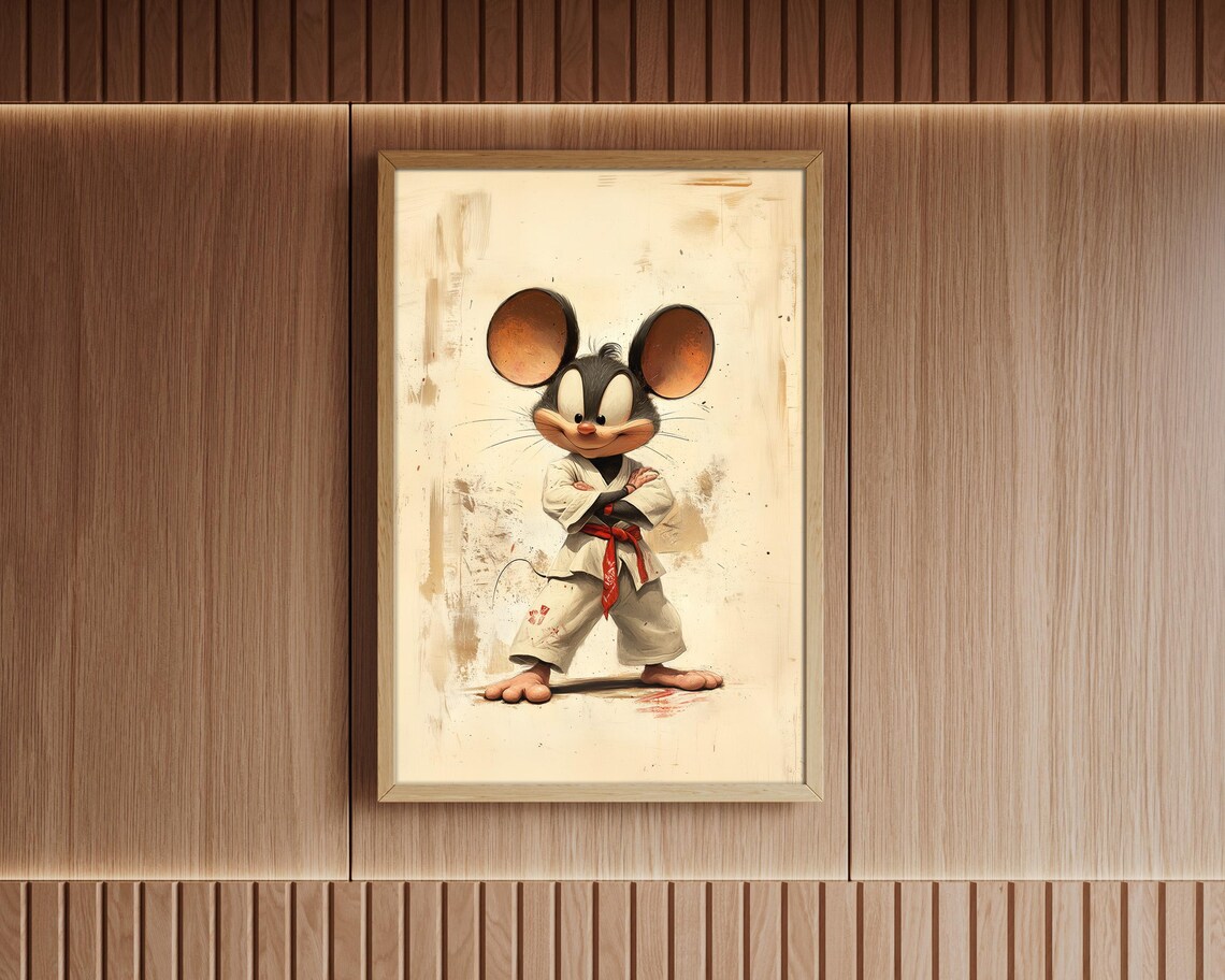 Karate Mouse Martial Arts White Gi Red Belt Cartoon Kids Room Poster - Image 7