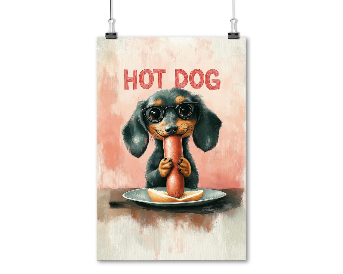 Funny Hot Dog Dachshund With Glasses Pink Kids Kitchen Quote Poster - Image 5