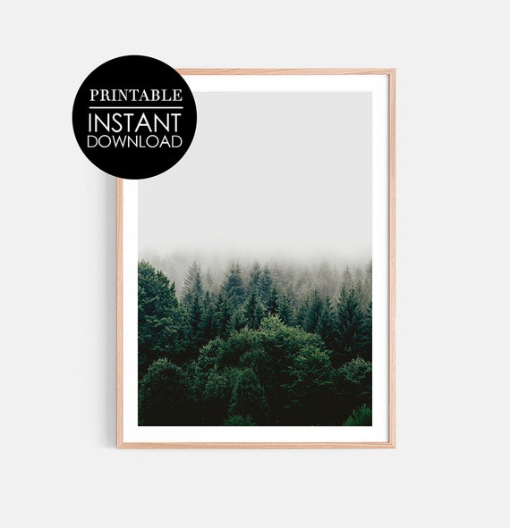 Forest Print Trees Wall Art Decor Holiday Nature Greenery Green Landscape