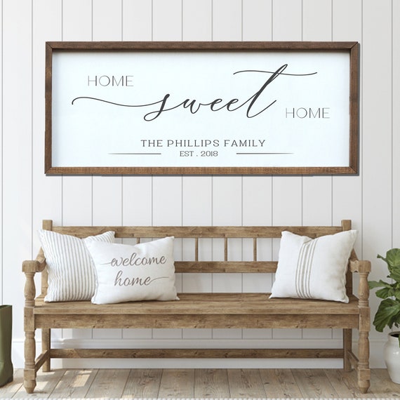 Home Sweet Home Sign Wood Framed Family Name Wall Decor Personalized Farmhouse Art Last Name Sign For Home
