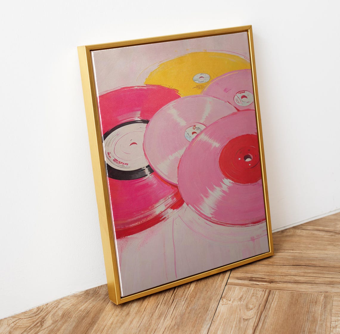 Pink Yellow Vinyl Records Painting Retro Music Room Girly Wall Art - Image 6