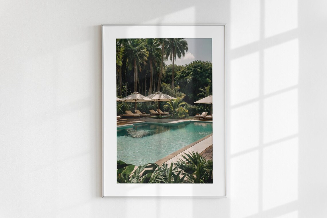 Tropical Resort Pool Palm Trees Turquoise Water Loungers Photo Poster - Image 6
