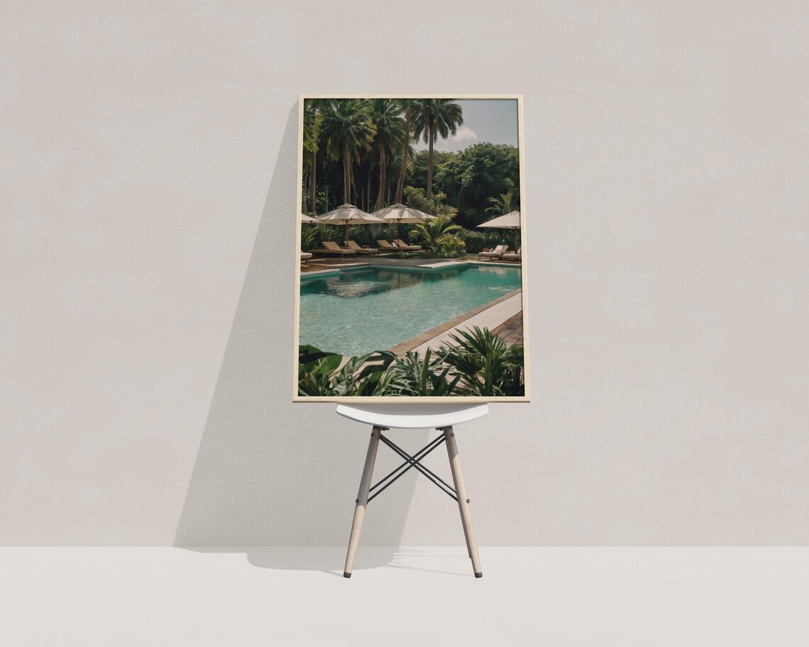 Tropical Resort Pool Palm Trees Turquoise Water Loungers Photo Poster - Image 3